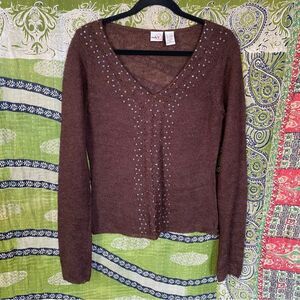 Vintage Y2K Studio Y Brown Mohair Blend Sequined Sweater Size Large